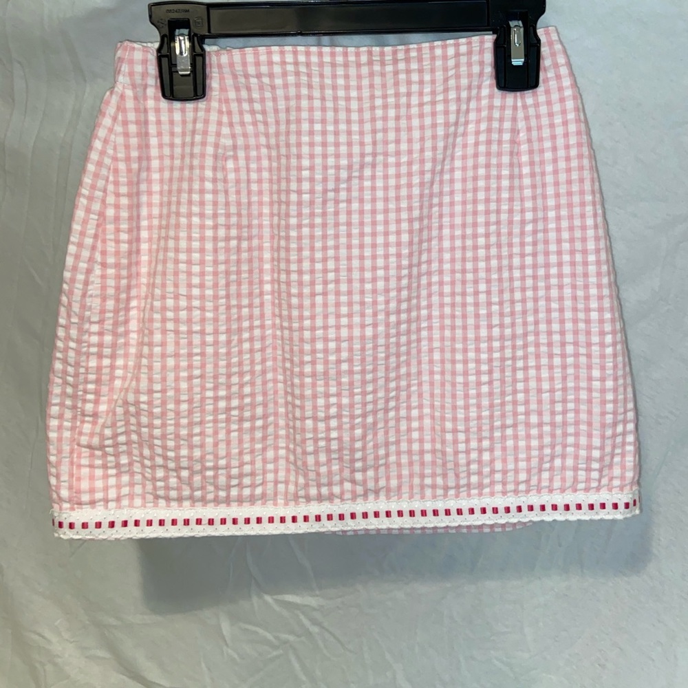 Sixth Alice Pink White Checked Seersucker Skirt